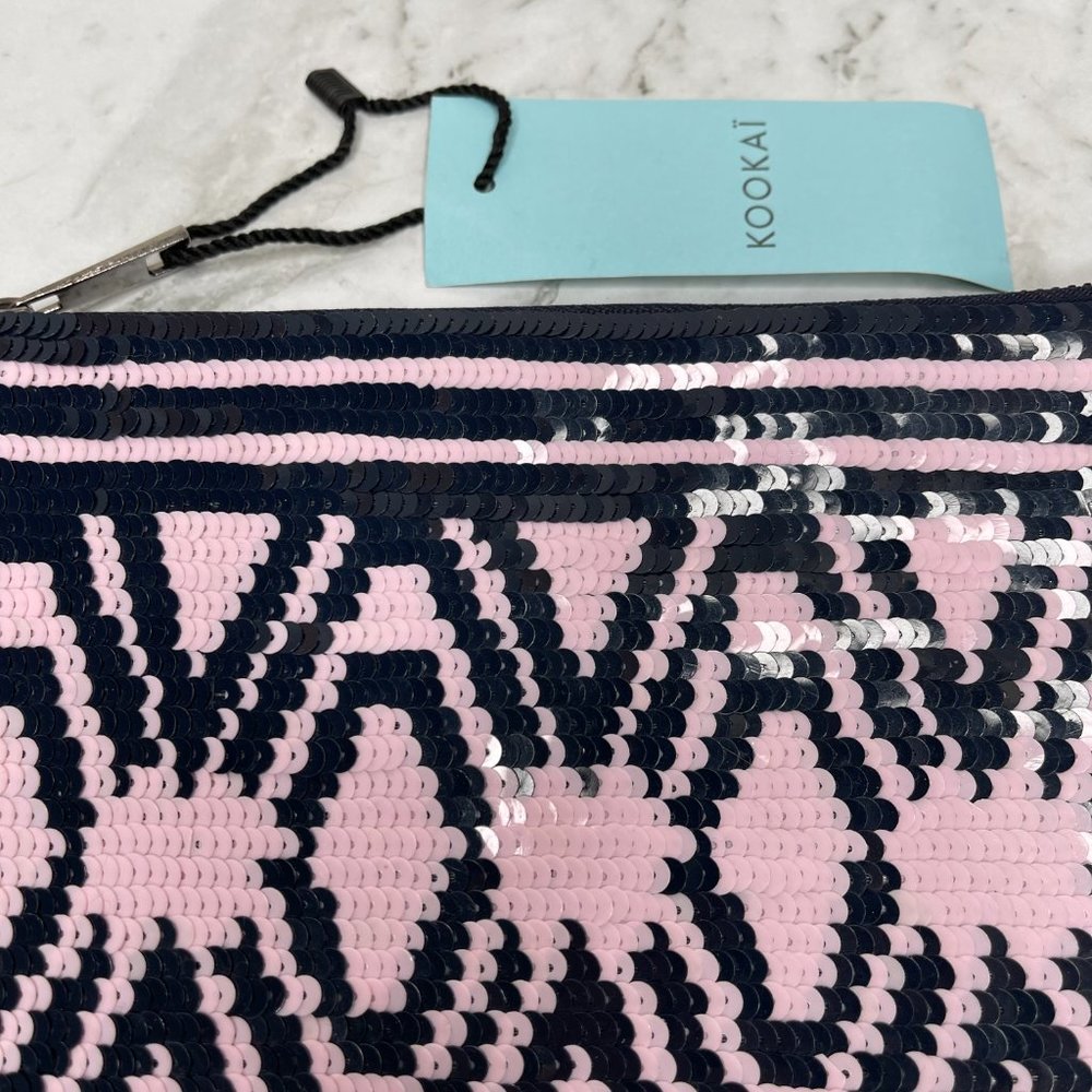 Kookai Navy Pink Sequin Pouch Bag Clutch - Picture 7 of 12